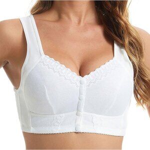 Moona Bra 3XL White Button Snap Front Closure Support Wireless Bra Back Support
